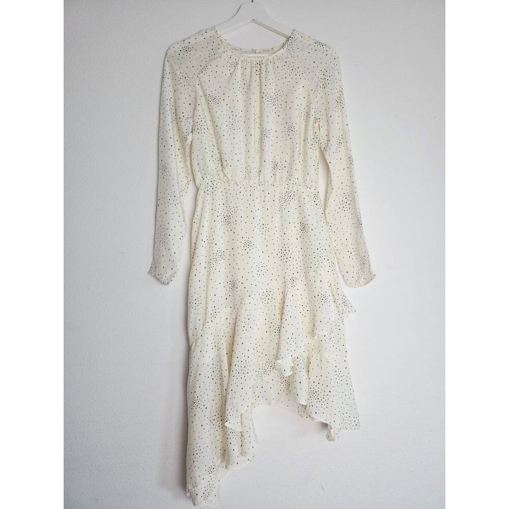 Maje Reto Dress 4 Small FR 36 Ecru Ivory Star Print Asymmetrical Midi NWT - Picture 2 of 16